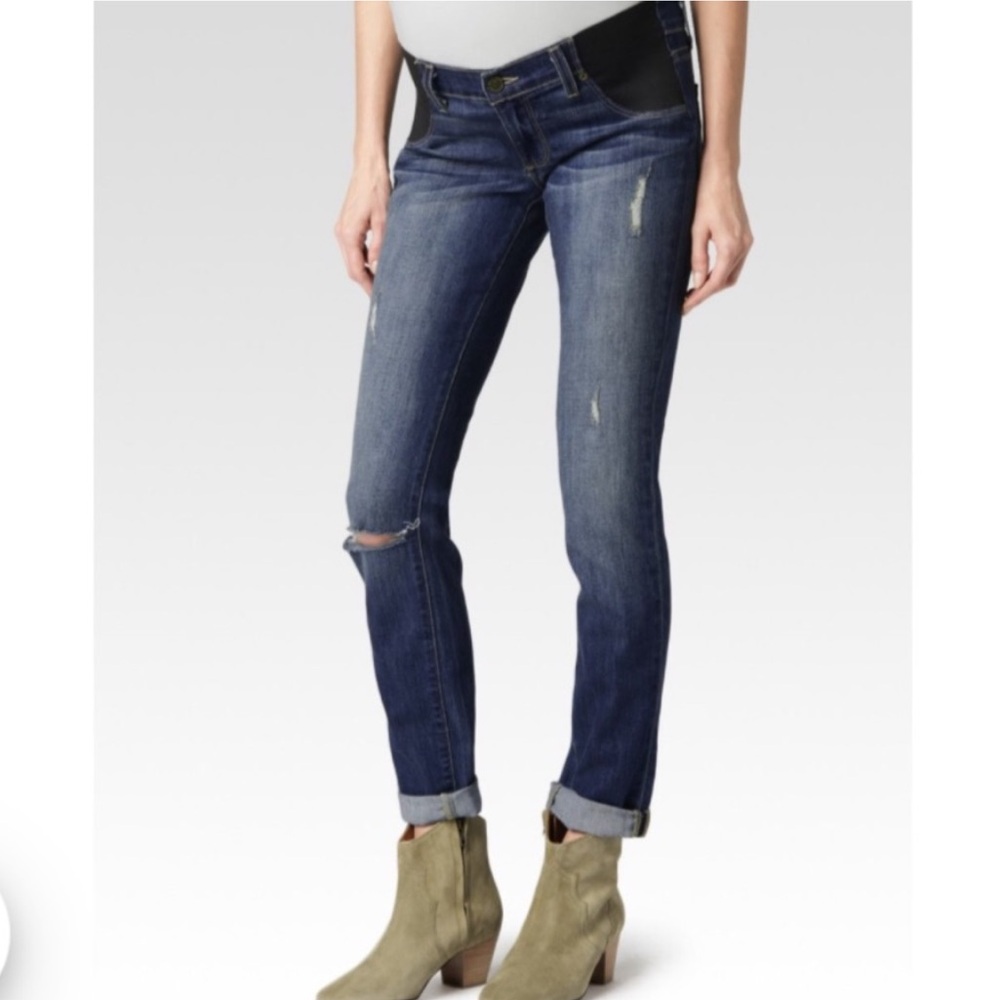 PAIGE Jimmy Jimmy Skinny Maternity Distressed Jeans, Medium Wash Denim, Size 29